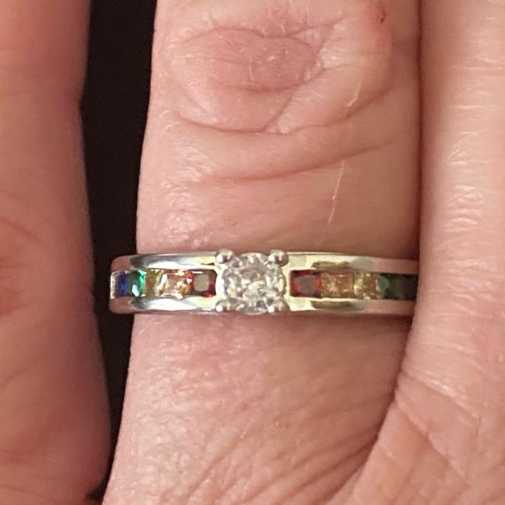 RAINBOW GEMSTONES/CZ STAMPED S925 SILVER RING - Picture 4 of 12